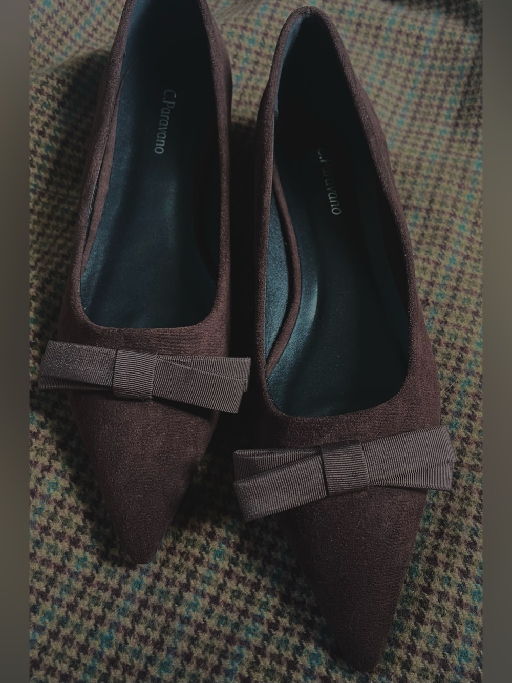 NWT Chocolate Brown Suede Bow Flats by C. Paravano